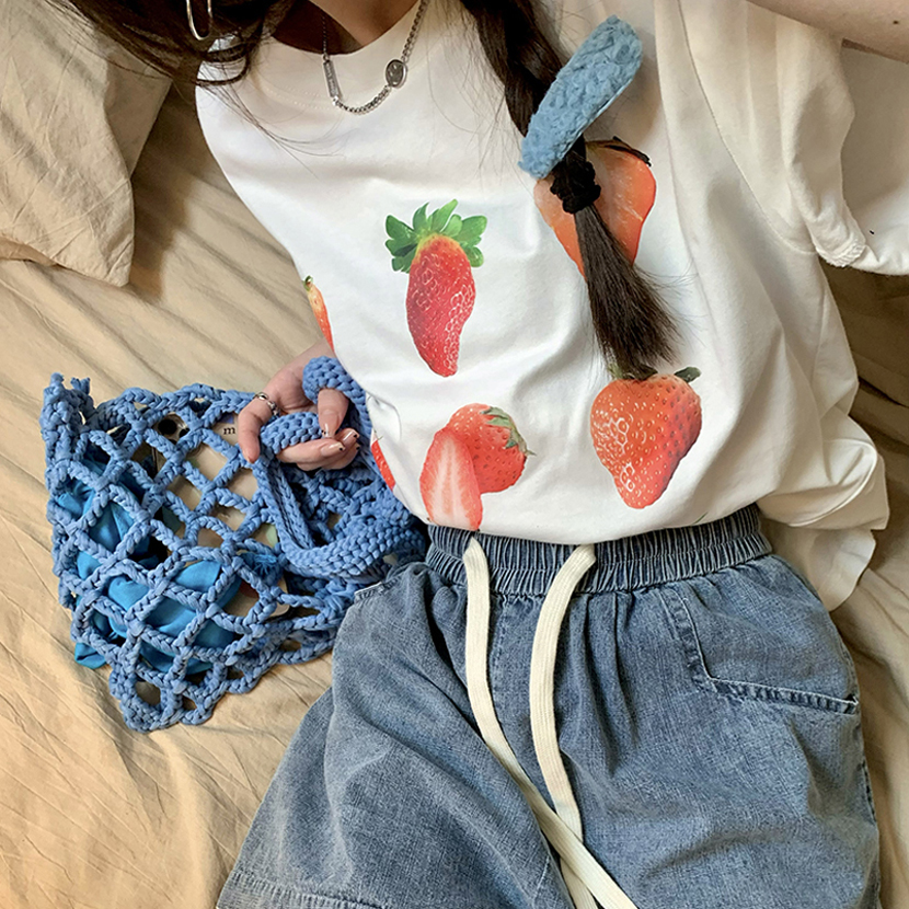 KOIN COLLECTION Pehav Strawberry Loose Fit T Shirt Free Size 1